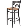 image:imageFlash Furniture 2 Pk HERCULES Series Clear Coated X Back Metal Restaurant Barstool  Mahogany Wood SeatNatural Wood SeatClear Coated Metal Frame