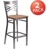 image:imageFlash Furniture 2 Pk HERCULES Series Clear Coated X Back Metal Restaurant Barstool  Mahogany Wood SeatNatural Wood SeatClear Coated Metal Frame