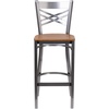 image:imageFlash Furniture 2 Pk HERCULES Series Clear Coated X Back Metal Restaurant Barstool  Mahogany Wood SeatNatural Wood SeatClear Coated Metal Frame