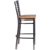 image:imageFlash Furniture 2 Pk HERCULES Series Clear Coated X Back Metal Restaurant Barstool  Mahogany Wood SeatNatural Wood SeatClear Coated Metal Frame