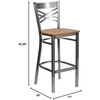 image:imageFlash Furniture 2 Pk HERCULES Series Clear Coated X Back Metal Restaurant Barstool  Mahogany Wood SeatNatural Wood SeatClear Coated Metal Frame