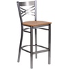 image:imageFlash Furniture 2 Pk HERCULES Series Clear Coated X Back Metal Restaurant Barstool  Mahogany Wood SeatNatural Wood SeatClear Coated Metal Frame
