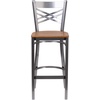 image:imageFlash Furniture 2 Pk HERCULES Series Clear Coated X Back Metal Restaurant Barstool  Mahogany Wood SeatNatural Wood SeatClear Coated Metal Frame