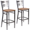 image:imageFlash Furniture 2 Pk HERCULES Series Clear Coated X Back Metal Restaurant Barstool  Mahogany Wood SeatNatural Wood SeatClear Coated Metal Frame