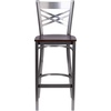 image:imageFlash Furniture 2 Pk HERCULES Series Clear Coated X Back Metal Restaurant Barstool  Mahogany Wood SeatWalnut Wood SeatClear Coated Metal Frame