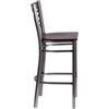image:imageFlash Furniture 2 Pk HERCULES Series Clear Coated X Back Metal Restaurant Barstool  Mahogany Wood SeatWalnut Wood SeatClear Coated Metal Frame