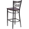 image:imageFlash Furniture 2 Pk HERCULES Series Clear Coated X Back Metal Restaurant Barstool  Mahogany Wood SeatWalnut Wood SeatClear Coated Metal Frame