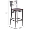 image:imageFlash Furniture 2 Pk HERCULES Series Clear Coated X Back Metal Restaurant Barstool  Mahogany Wood SeatWalnut Wood SeatClear Coated Metal Frame