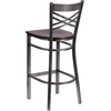 image:imageFlash Furniture 2 Pk HERCULES Series Clear Coated X Back Metal Restaurant Barstool  Mahogany Wood SeatWalnut Wood SeatClear Coated Metal Frame