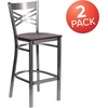 image:imageFlash Furniture 2 Pk HERCULES Series Clear Coated X Back Metal Restaurant Barstool  Mahogany Wood SeatWalnut Wood SeatClear Coated Metal Frame