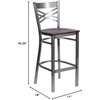 image:imageFlash Furniture 2 Pk HERCULES Series Clear Coated X Back Metal Restaurant Barstool  Mahogany Wood SeatWalnut Wood SeatClear Coated Metal Frame