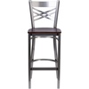 image:imageFlash Furniture 2 Pk HERCULES Series Clear Coated X Back Metal Restaurant Barstool  Mahogany Wood SeatWalnut Wood SeatClear Coated Metal Frame