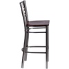 image:imageFlash Furniture 2 Pk HERCULES Series Clear Coated X Back Metal Restaurant Barstool  Mahogany Wood SeatWalnut Wood SeatClear Coated Metal Frame