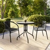 image:imageFlash Furniture 3Piece Patio Dining Set with Round Glass Metal Table and 2 Stackable Rattan Chairs IndoorOutdoor Bistro Table and Chairs Set GrayClearBlack