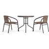image:imageFlash Furniture 3Piece Patio Dining Set with Round Glass Metal Table and 2 Stackable Rattan Chairs IndoorOutdoor Bistro Table and Chairs Set GrayClearDark Brown