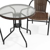 image:imageFlash Furniture 3Piece Patio Dining Set with Round Glass Metal Table and 2 Stackable Rattan Chairs IndoorOutdoor Bistro Table and Chairs Set GrayClearDark Brown
