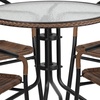 image:imageFlash Furniture 3Piece Patio Dining Set with Round Glass Metal Table and 2 Stackable Rattan Chairs IndoorOutdoor Bistro Table and Chairs Set GrayClearDark Brown