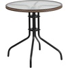 image:imageFlash Furniture 3Piece Patio Dining Set with Round Glass Metal Table and 2 Stackable Rattan Chairs IndoorOutdoor Bistro Table and Chairs Set GrayClearDark Brown