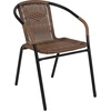 image:imageFlash Furniture 3Piece Patio Dining Set with Round Glass Metal Table and 2 Stackable Rattan Chairs IndoorOutdoor Bistro Table and Chairs Set GrayClearDark Brown