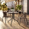 image:imageFlash Furniture 3Piece Patio Dining Set with Round Glass Metal Table and 2 Stackable Rattan Chairs IndoorOutdoor Bistro Table and Chairs Set GrayClearDark Brown