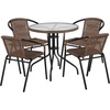 image:imageFlash Furniture 3Piece Patio Dining Set with Round Glass Metal Table and 2 Stackable Rattan Chairs IndoorOutdoor Bistro Table and Chairs Set GrayClearDark Brown