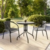 image:imageFlash Furniture 3Piece Patio Dining Set with Round Glass Metal Table and 2 Stackable Rattan Chairs IndoorOutdoor Bistro Table and Chairs Set GrayClearGray
