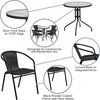 image:imageFlash Furniture 3Piece Patio Dining Set with Round Glass Metal Table and 2 Stackable Rattan Chairs IndoorOutdoor Bistro Table and Chairs Set GrayClearBlack