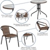 image:imageFlash Furniture 3Piece Patio Dining Set with Round Glass Metal Table and 2 Stackable Rattan Chairs IndoorOutdoor Bistro Table and Chairs Set GrayClearDark Brown