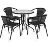 image:imageFlash Furniture 3Piece Patio Dining Set with Round Glass Metal Table and 2 Stackable Rattan Chairs IndoorOutdoor Bistro Table and Chairs Set GrayClearBlack