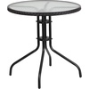 image:imageFlash Furniture 3Piece Patio Dining Set with Round Glass Metal Table and 2 Stackable Rattan Chairs IndoorOutdoor Bistro Table and Chairs Set GrayClearBlack