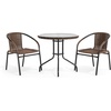 image:imageFlash Furniture 3Piece Patio Dining Set with Round Glass Metal Table and 2 Stackable Rattan Chairs IndoorOutdoor Bistro Table and Chairs Set GrayClearDark Brown
