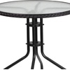 image:imageFlash Furniture 3Piece Patio Dining Set with Round Glass Metal Table and 2 Stackable Rattan Chairs IndoorOutdoor Bistro Table and Chairs Set GrayClearBlack