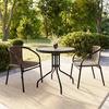 image:imageFlash Furniture 3Piece Patio Dining Set with Round Glass Metal Table and 2 Stackable Rattan Chairs IndoorOutdoor Bistro Table and Chairs Set GrayClearDark Brown