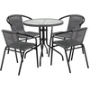 image:imageFlash Furniture 3Piece Patio Dining Set with Round Glass Metal Table and 2 Stackable Rattan Chairs IndoorOutdoor Bistro Table and Chairs Set GrayClearGray