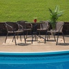 image:imageFlash Furniture 3Piece Patio Dining Set with Round Glass Metal Table and 2 Stackable Rattan Chairs IndoorOutdoor Bistro Table and Chairs Set GrayClearDark Brown