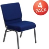image:imageFlash Furniture 4 Pack HERCULES Series 21W Church Chair in Dark Gray Fabric  Silver Vein FrameNavy Blue FabricSilver Vein Frame