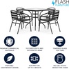 image:imageFlash Furniture 5Piece Patio Dining Set with 315 Square Glass Metal Table and 4 Stackable Slat Back Chairs IndoorOutdoor Bistro Set BlackBlack