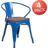 image:imageFlash Furniture BlackAntique Gold Metal Chair with Wood Seat and ArmsBlue