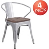 image:imageFlash Furniture BlackAntique Gold Metal Chair with Wood Seat and ArmsSilver