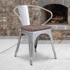image:imageFlash Furniture BlackAntique Gold Metal Chair with Wood Seat and ArmsSilver