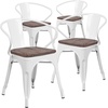 image:imageFlash Furniture BlackAntique Gold Metal Chair with Wood Seat and ArmsWhite