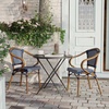 image:imageFlash Furniture Bordeaux IndoorOutdoor Commercial Bistro Stack Chair  Arms  BlackWhite PE Rattan Back and Seat  Natural Bamboo Print Metal Frame  4 PackNavy  WhiteNatural Frame