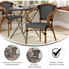 image:imageFlash Furniture Bordeaux IndoorOutdoor Commercial Bistro Stack Chair  Arms  BlackWhite PE Rattan Back and Seat  Natural Bamboo Print Metal Frame  4 PackBlack  WhiteNatural Frame