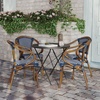image:imageFlash Furniture Bordeaux IndoorOutdoor Commercial Bistro Stack Chair  Arms  BlackWhite PE Rattan Back and Seat  Natural Bamboo Print Metal Frame  4 PackNavy  WhiteNatural Frame