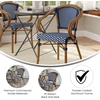 image:imageFlash Furniture Bordeaux IndoorOutdoor Commercial Bistro Stack Chair  Arms  BlackWhite PE Rattan Back and Seat  Natural Bamboo Print Metal Frame  4 PackNavy  WhiteNatural Frame