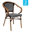 image:imageFlash Furniture Bordeaux IndoorOutdoor Commercial Bistro Stack Chair  Arms  BlackWhite PE Rattan Back and Seat  Natural Bamboo Print Metal Frame  4 PackBlack  WhiteNatural Frame