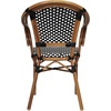 image:imageFlash Furniture Bordeaux IndoorOutdoor Commercial Bistro Stack Chair  Arms  BlackWhite PE Rattan Back and Seat  Natural Bamboo Print Metal Frame  4 PackBlack  WhiteNatural Frame