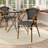 image:imageFlash Furniture Bordeaux IndoorOutdoor Commercial Bistro Stack Chair  Arms  BlackWhite PE Rattan Back and Seat  Natural Bamboo Print Metal Frame  4 PackBlack  WhiteNatural Frame