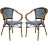 image:imageFlash Furniture Bordeaux IndoorOutdoor Commercial Bistro Stack Chair  Arms  BlackWhite PE Rattan Back and Seat  Natural Bamboo Print Metal Frame  4 PackNavy  WhiteNatural Frame