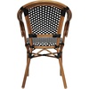 image:imageFlash Furniture Bordeaux IndoorOutdoor Commercial Bistro Stack Chair  Arms  BlackWhite PE Rattan Back and Seat  Natural Bamboo Print Metal Frame  4 PackBlack  WhiteNatural Frame